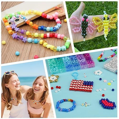 Gionlion 4200Pcs Pony Beads for Bracelet Making Kit, 48 Colors Kandi Beads Bracelet Kit, 2500PCS Rainbow Candy, 1700PCS Friendship Letter Bead with 20 Meter Elastic Strings thumbnail 6
