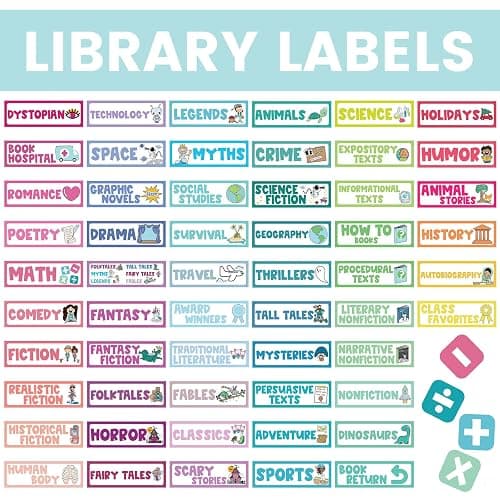 Tinlade 56 Pcs Back to School Classroom Library Labels for School Genre Topic Book Classroom Library Organization Teacher Supplies Cards for Book Bins Bookshelf Reading Corner(Classic) thumbnail 3