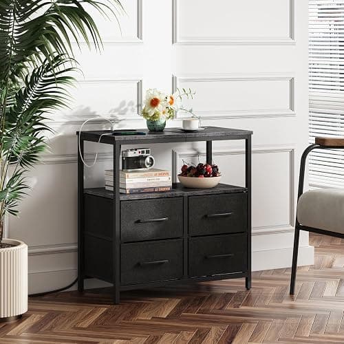 TUTOTAK Large Night Stand with Charging Station, Nightstand with USB and Type-C Port, Bedside Table with Cloth Drawers, End Table for Livingroom, Bedroom, Charcoal Grey TB01BY081 thumbnail 6