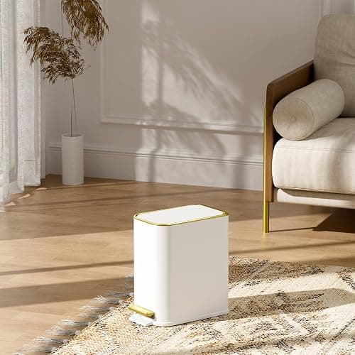 TIPGO Small Bathroom Trash Can with Lid, 5 Liters / 1.3 Gal, White | Foot Pedal, Soft Close Lid, Removable Inner Bucket, Slim Stainless Steel Waste Basket for Bedroom, Office, Kitchen thumbnail 6
