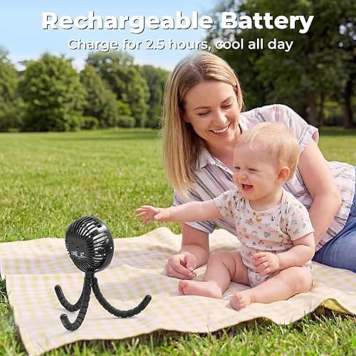 AMACOOL Battery Operated Stroller Fan, Baby Travel Essentials for Beach Disney, Newborn Boy & Girl Showers Gifts Registry Search, Rechargeable Clip On Fan for Car Seat Wagon Crib Bike Treadmill thumbnail 2