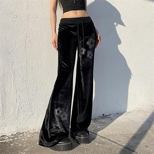 Inpunktoo Y2k Goth Velvet Bell Bottom Pants for Woman Drawstring Flared Punk Low Waisted Wide Leg Lounge Comfy Gothic thumbnail 2