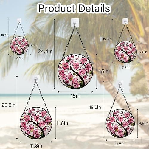 CRISGIF Stained Glass Window Hanging - Cherry Blossoms Birth Flower Suncatcher for Door Garden Patio Sun Catchers Decor Christmas Mother's Day Birthday Gifts for Women Mom Nana Friend Wife 7.8 in thumbnail 3