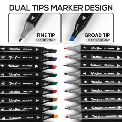 Yocfon 80 Colors Alcohol Markers, Dual Tips Drawing Markers, Set For Adults Coloring Sketch Illustration, Chisel & Fine thumbnail 3
