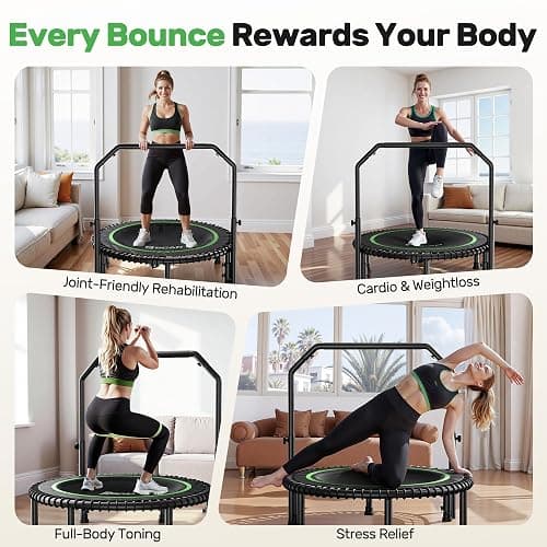 BCAN 40"/48" Mini Rebounder Trampoline for Adults with Bar, 450/550LBS Fitness Trampoline with Bungees, Adjustable Handle, Stable & Quiet, Indoor Outdoor, Whole-Body Workout & Relaxation at Home thumbnail 5