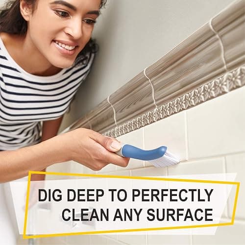 Scrub Brush Set of 6 pcs - Cleaning Shower Scrubbers with Squeegee for Shower Glass and Adhesive Wall Hooks Including Grout Cleaner Brush, Scrub Brushes for Cleaning Bathroom, Shower, Tile, Bathtub thumbnail 6