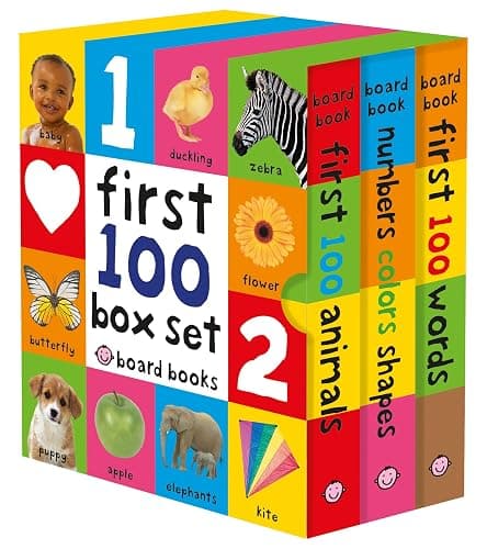 First 100 Board Book Box Set (3 books): First 100 Words, Numbers Colors Shapes, and First 100 Animals - Image 1