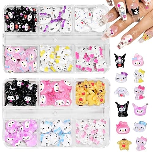 3D Cartoon Nägel Charms - 96 Pcs Niedlich Nagel Schmuck - Nagelschmuck mit Hase Katze Welpe Design - Bunt Zeichentrick-Tier Nagelstecker Schmucksteine - Nail Charms für Frauen Mädchen DIY-Dekoration - Image 1