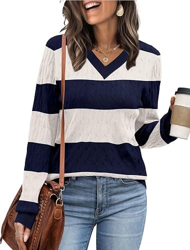 Sampeel Sweaters for Women Fashion 2025 Cable Knit Fall Clothes V Neck Business Casual Teacher Outfits thumbnail 2