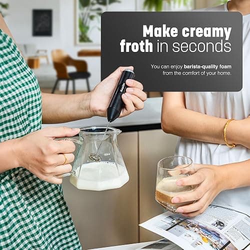 Keplin Handheld Milk Frother - Stainless Steel Electric Whisk - Portable Battery-Operated Coffee Frother for Lattes, Matcha, Protein Shakes - Ergonomic, Compact, Easy to Clean (Black) thumbnail 5
