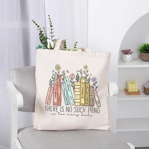 LEADO Cute Canvas Tote Bag with Pocket, Book Lovers Gifts - Mothers Day, Birthday, Book Club Gifts for Book Lovers Women - Reading Accessories, Librarian, Bookish, Readers, Teacher, Library Present thumbnail 6