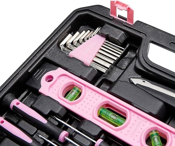 Amazon Basics Household Tool Kit With Storage Case, 142 Piece, Pink, 13.39 x 9.25 x 2.95 inch thumbnail 7