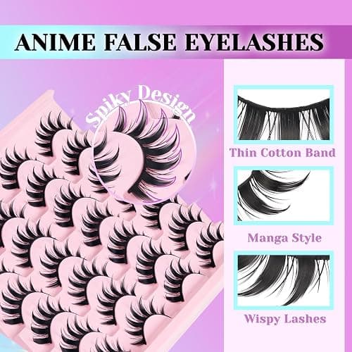 Losha Lashes Spiky Manga Lashes 14 Pairs Anime False Eyelashes 8D Wispy Eye Lashes Kit with Lash Glue and Lash Tweezers Natural Soft Fake Eyelashes (Cutes) thumbnail 2