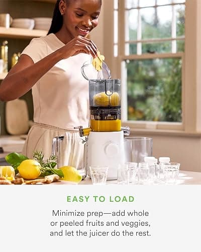 Nama J3 Compact Cold Press Juicer – Space Saving & Self Feeding for Hands-Free Operation – Lightweight, Portable Zero Waste Slow Masticating Juicer – Easy Cleanup & Assembly - White thumbnail 2