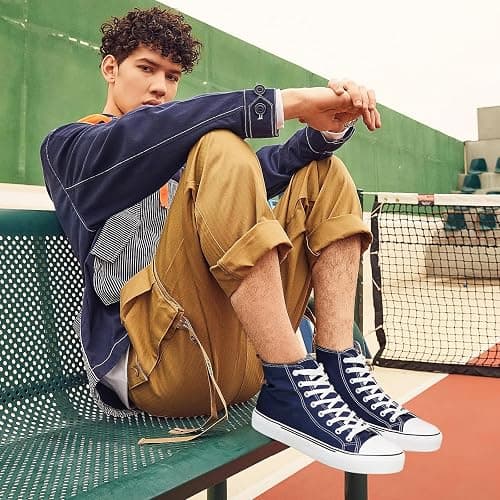 hash bubbie Unisex Fashion High top Sneakers Womens Classic High Tops Canvas Shoes Casual Tennis Shoes for Men - 13 Women/11 Men - Navy thumbnail 3