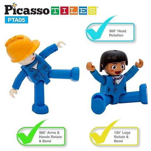 PicassoTiles Magnetic Figures 5 Piece Vehicle and Action Figure Set Including School Bus, Car, Truck and 2 Drivers Magnet Expansion Pack Toddler Toy Kit Pretend Playset for Construction Building Block - Vehicle thumbnail 3