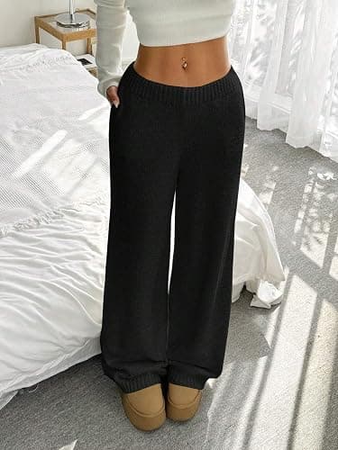 ZAFUL Women's Fuzzy Plush Pajama Pants Drawstring Elastic Waist Wide Leg Teddy Pj Bottoms Lounge Pants thumbnail 4