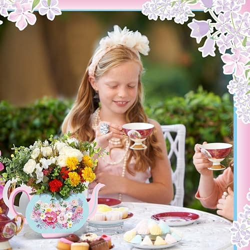 Yinder 6 Pcs Tea Party Decorations Princess Party Flower Boxes Centerpiece Floral Teapot Centerpiece for Floral Tea Themed Birthday Wedding Supplies(Sweet Tea Pot) thumbnail 6