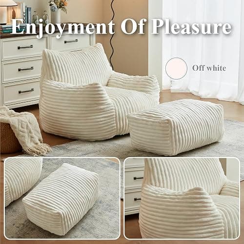 XOFUGEM Premium Beige Bean Bag Chair for Adults with Armrest- Ultra Plush Memory Foam Lounge Sofa & Comfy Reading Nook Chair for Bedroom, Living Room & Dorm (White, Without Pedals) thumbnail 7