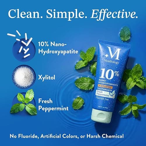 Mouthology 10% Nano Hydroxyapatite Toothpaste Fluoride Free, Whitening*, Rod Shaped nHa, Xylitol Toothpaste for Adults, Enamel Care*, Sensitive Teeth*, SLS Free, Mint 4oz (USA Made) Package May Vary thumbnail 4