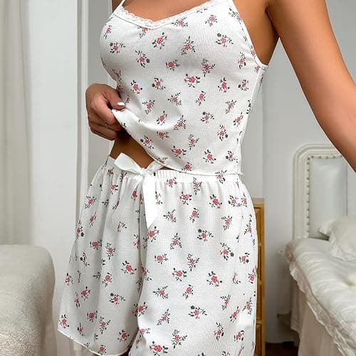 Himllauen Damen Pyjama Set​ Kurz Schlafanzug Floral Print Top und Shorts Sommer Lounge Set Y2k Shorts Set thumbnail 3