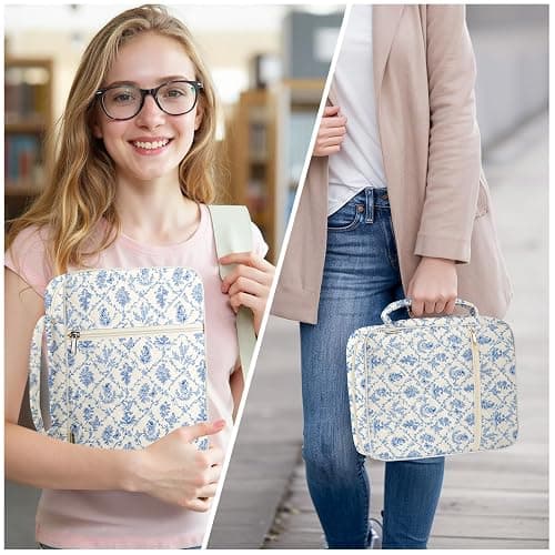 WOBAGMEN Bible Cover Case for Women,Large Bible Tote Bags Organizer Quilted Carrying Case for Girls,Bible Study Supplies Accessories Christian Gifts for Women (Vintage Blue, M) thumbnail 7