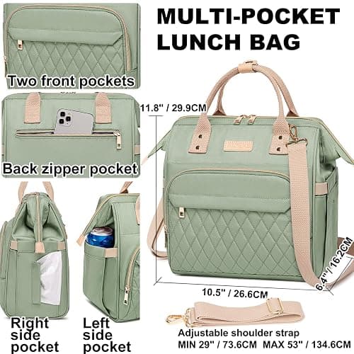 AIJIEKE Lunch Bag for Women, Leakproof & Insulated Work Lunch Box Tote, Reusable Adult Cooler Bag with Water Bottle Side Pocket & Removable Shoulder Strap, Green thumbnail 3