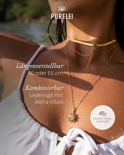 Purelei Sun Kette Damen – Halskette Damen aus langlebigem Edelstahl – Wasserfeste Kette mit Anhänger – 50-55 cm Länge verstellbar – Halskette für deinen individuellen Look thumbnail 6