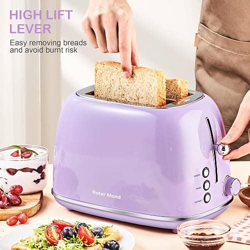 Roter Mond 2 Slice Toaster Retro Stainless Steel Lavender-Purple thumbnail 7