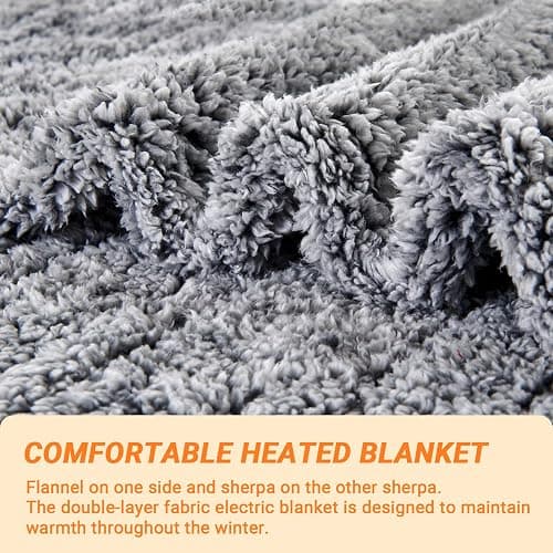 Heated Blanket Heated Throw, Electric Blanket 50"x60" Heating Blanket with 8 Hours Auto Off 10 Fast Heating Levels Machine Washable Sherpa Heated Blanket with Overheating Protection thumbnail 4