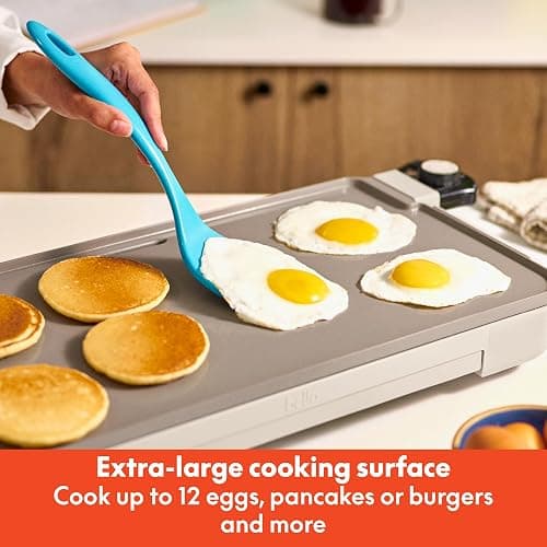 bella 10" x 20" Electric Griddle with Warming Tray, EverGood™ Ceramic Nonstick Coating & Removable Temperature Probe, Dishwasher-Safe Drip Tray & Cool Touch Handles, 1500 Watt, Oatmilk thumbnail 5