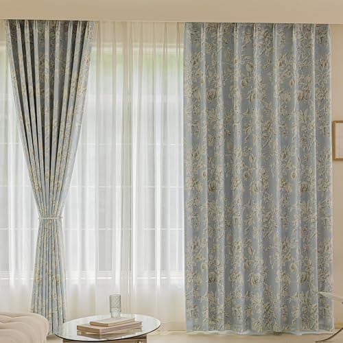 VisionaryHomeDesign Blue Floral Curtains, Memory Trained, French Country, Light Filtering,for Office，Game Room，Doors 2Panels (Blue, 50" W x 96" L) thumbnail 2