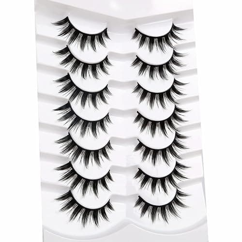 Pooplunch Manga False Eyelashes Spiky Natural Anime Lashes Doll Eye 8D Wispy Volume Sexy Faux Mink Fake Eyelash Strips 7 Pairs Pack thumbnail 3