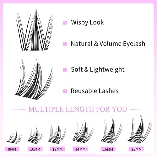 VEYESBEAUTY Manga Lash Clusters Eyelash Extensions Thin & Invisible Band DIY Individual False Eyelashes Newbie's Five-Second Series Wispy Lash Tray for Self-application, Lashes 8-18mm Mixed Length thumbnail 3