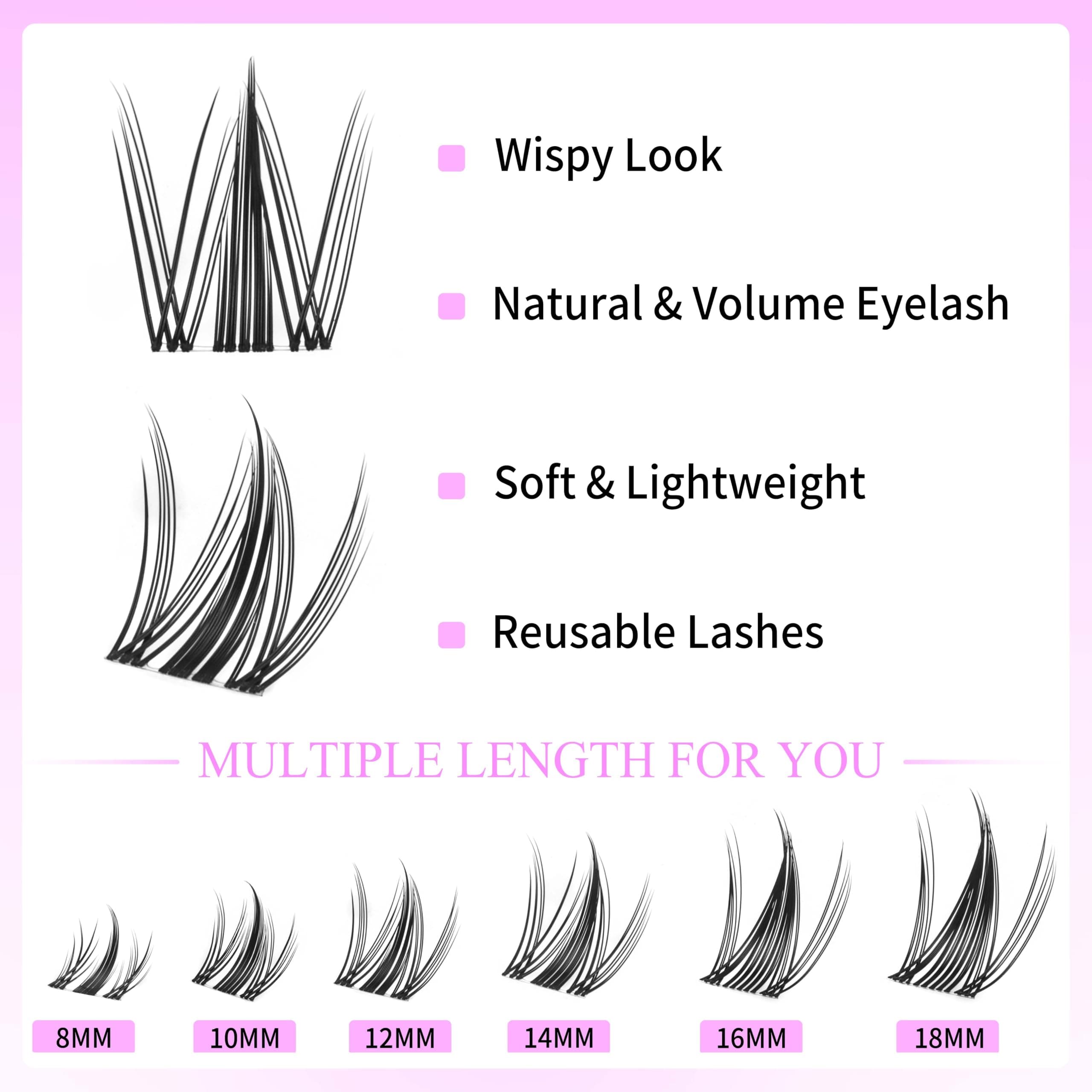 VEYESBEAUTY Lash Clusters Individual Eyelash Extensions Thin & Invisible Band DIY False Eyelashes for Self-application Newbie's Five-Second Series Natural Wispy Lash Tray, Manga 8-18mm Mixed Length thumbnail 3