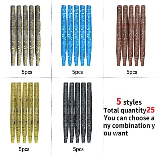 Lilureena Ned Rig Kit for Bass Fishing – 25pcs/40pcs/60pcs/133pcs Finesse Soft Plastic Worms, Stick Baits, Swimbaits Lures with Shroom Ned Jig Heads, Complete Lure Set for Freshwater Fishing thumbnail 2