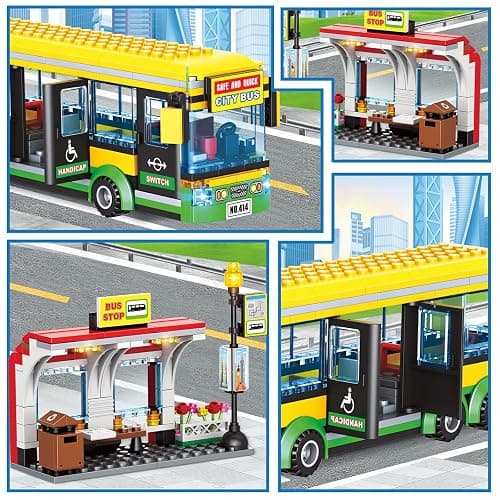 City Town Bus Station Building Block Set - 386 Pieces, Educational Learning Creative STEM Bus Toy, Ideal Gift for Kids, Boys, and Girls Ages 6 and Up thumbnail 5