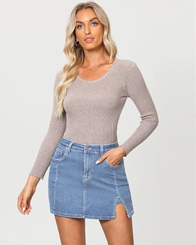 Vetinee Jean Skorts for Woman High Waisted Trendy Slit Stretchy Denim Skirt with Shorts Y2K Casual Summer Skorts Skirts - Medium - Blue Fog thumbnail 8