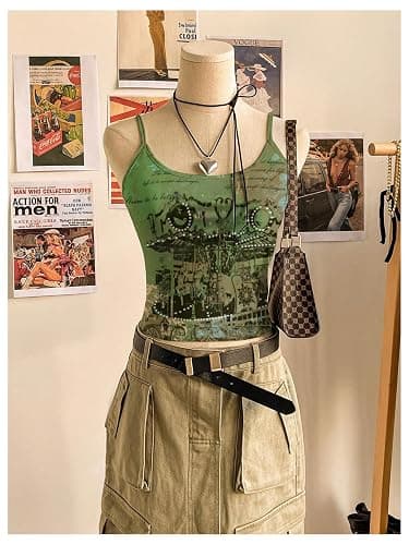 SweatyRocks Women's Vintage Graphic Cami Top Round Neck Camisole Casual Summer Crop Tops thumbnail 2