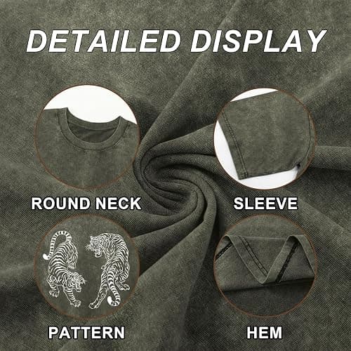 Weetiotio Tiger Graphic Tees Shirt for Women Oversized Streetwear Shirts Acid Wash Tshirt Tigers Print Cotton Summer Tops thumbnail 7