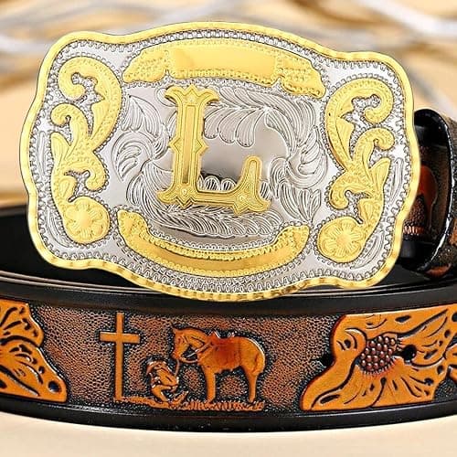 Western Belt Buckle Initial Letters ABCDMRJ to Z Cowboy Belt Buckle, Rodeo Buckles for Men & Women Fits Up to 2 Inch Belts thumbnail 8