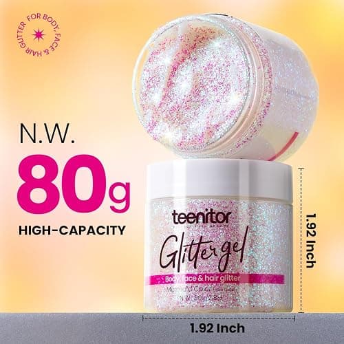Teenitor Body Glitter, Face Glitter, Hair Glitter Gel, Holographic White Glitter for Face Body Makeup thumbnail 3