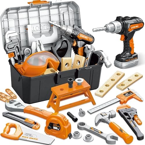 Kids Tool Set 46 PCS, Christmas Birthday Gifts for Kids Ages 3,4,5,6,7,8, Toddler Tool Set with Portable Tool Box & Electronic Toy Drill, Construction Toys Tools for Toddlers, Tool Kits for Boys Girls - Image 1