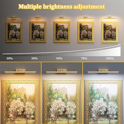 Percantis 13.8'' Battery Operated Picture Light for Wall, Remote Control | 4000mAh Cordless,Gold Wall Light, Magnetic for Easy to Charge,Timers, Display for Gallery Living Room Bedroom thumbnail 6