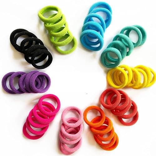 Omszte,100 Pcs Baby Hair Ties, Seamless Cotton Toddler Hair Ties for Girls and Kids, Multicolor Small Soft Hair Elastics Ponytail Holders(10Colors) - A-mixed color thumbnail 2