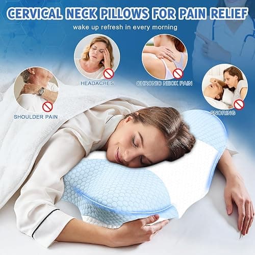 Memory Foam Cervical Neck Pillows - Side Sleeper Pillow for Pain Relief Contour Memory Foam Pillows Ergonomic Neck Support - Blue thumbnail 6