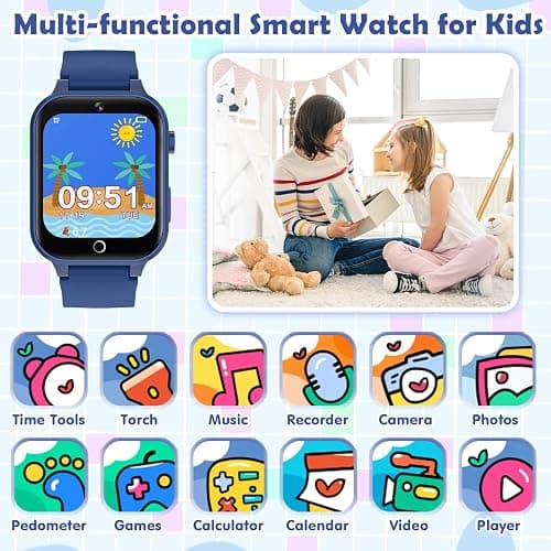 Luyiilo Smart Watch for Kids, with 26 Puzzle Games, Touch Screen, HD Camera, Alarm Clock, Toys for Ages 4-12 Years Old.Birthday Gift for Boys Girls (Blue) thumbnail 3