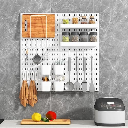VEOFEMLEA Peg Board Combination Kit, 4 Pegboards with 20 Accessories, Pegboard Wall Organizer for Office, Nursery & Home Storage, Key Holder, 25.6"x25.6" – Nail-Free Installation（White） thumbnail 7