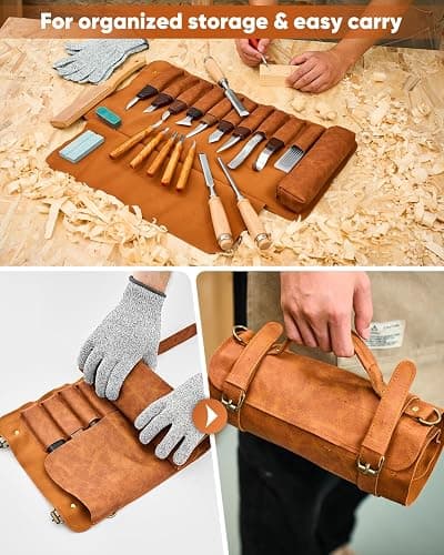 SakerNeo 25-Piece Wood Carving Kit Whittling Kit with Leather Storage Bag | Wood Carving Tools wood carving set Includes Gouges, Chisels, Knives – Ideal Woodworking Set for Beginners & DIY Gift thumbnail 5