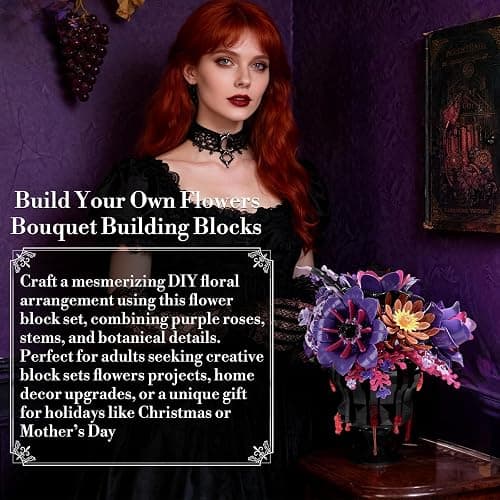 Flowers Bouquet Block Set, Elegant Purple Botanical Bouquet with Detailed Instructions for Parent-Child Bonding & Creative Achievement, Gift Idea with Purple Theme for Lego Decor Lovers or Loved One thumbnail 2